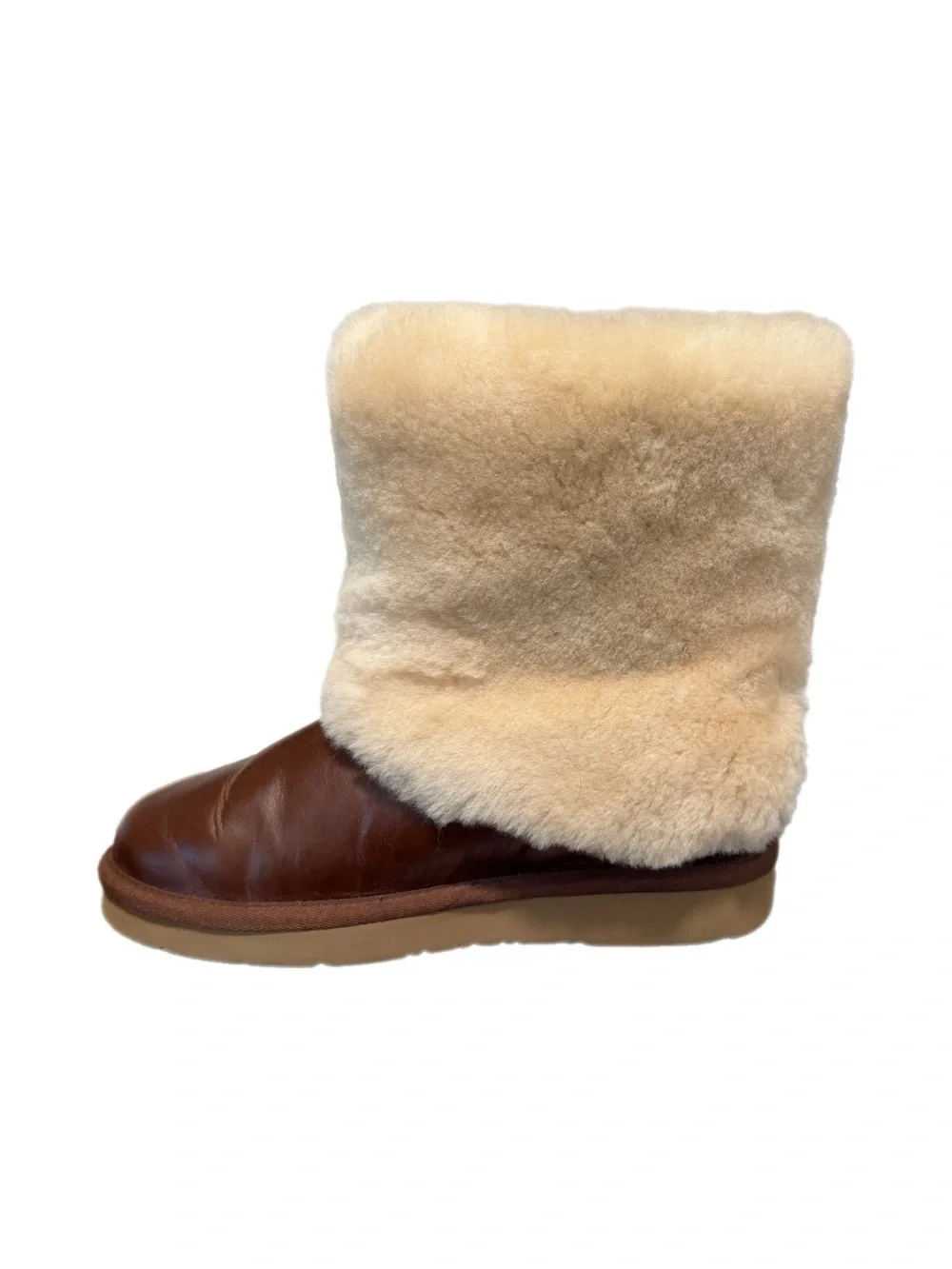 UGG Australia Patten Shearling Cuff Boots Chestnut Leather Size 7